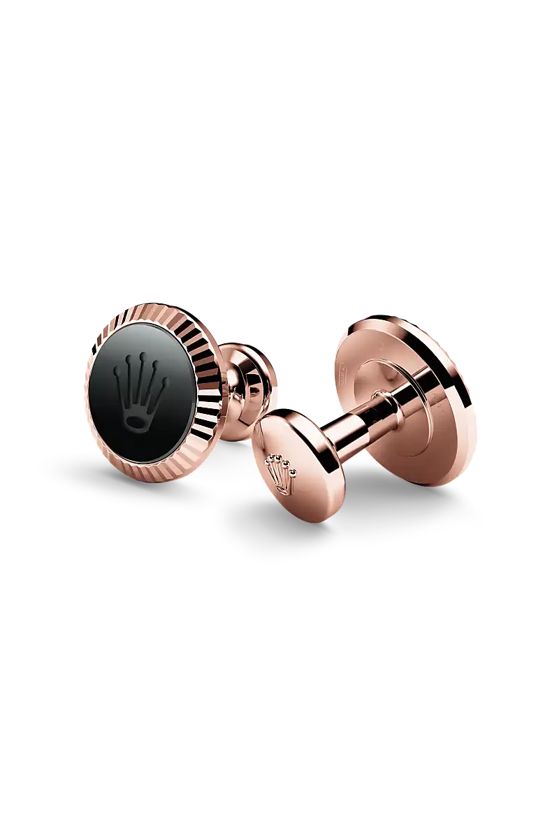 Rolex ‘Fluted’ cufflinks in Everose gold and ceramic, a1035 at Watch Palace