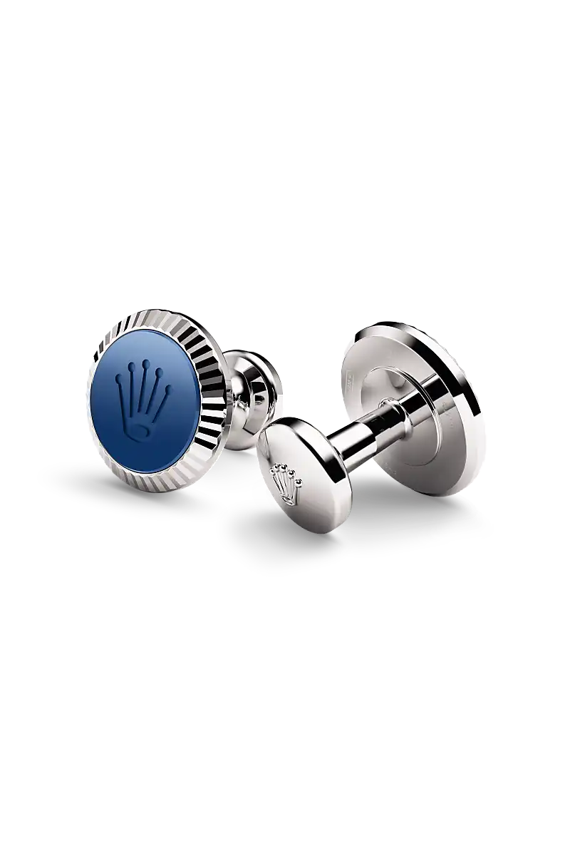 Rolex ‘Fluted’ cufflinks in White gold and ceramic, a1039 at Watch Palace