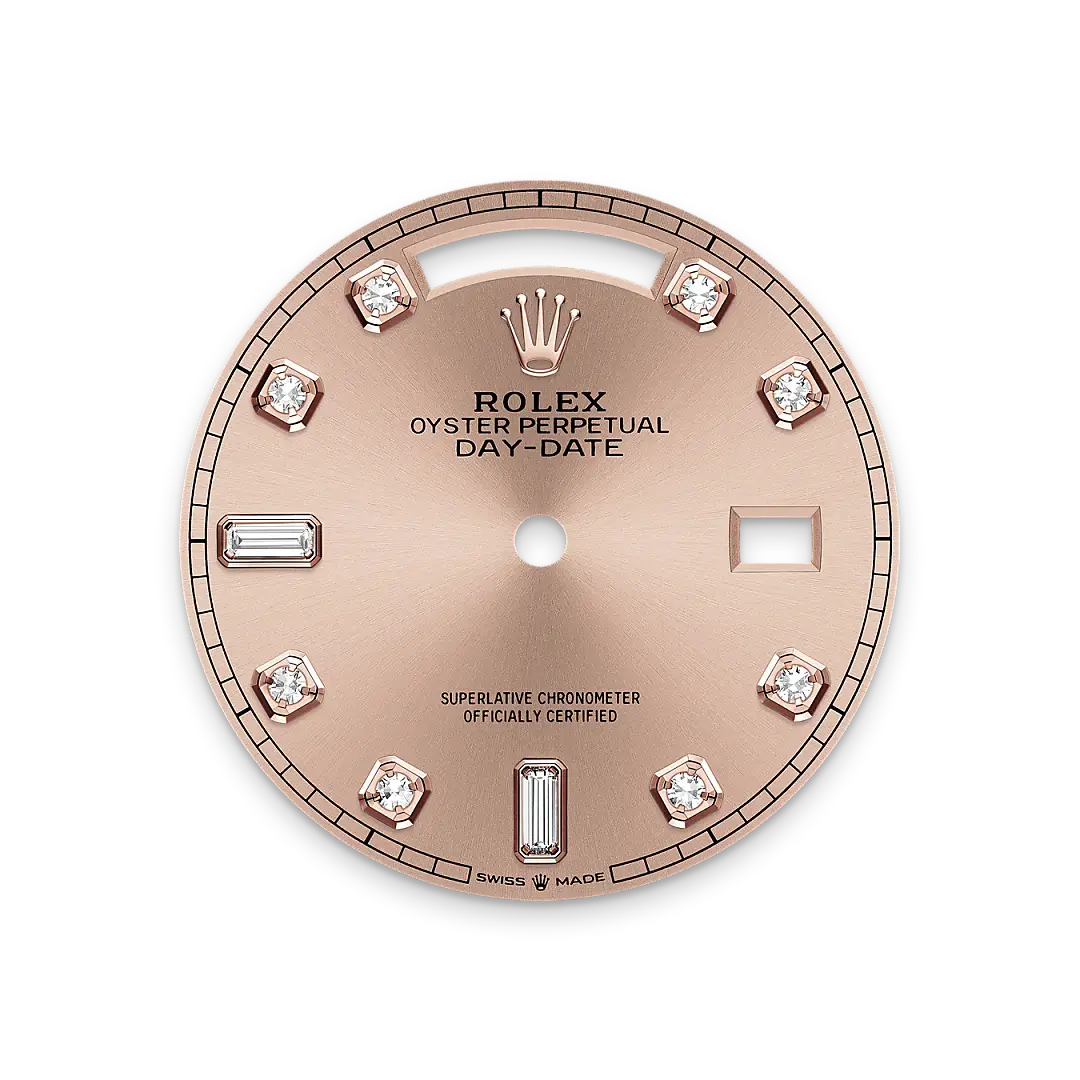 rolex day-date in 18 ct everose gold, m128235-0009 - watch palace