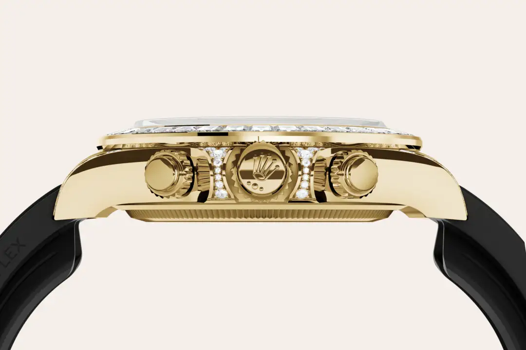 rolex cosmograph daytona in 18 ct yellow gold with lugs set with diamonds, M126538TBR-0004- watch palace