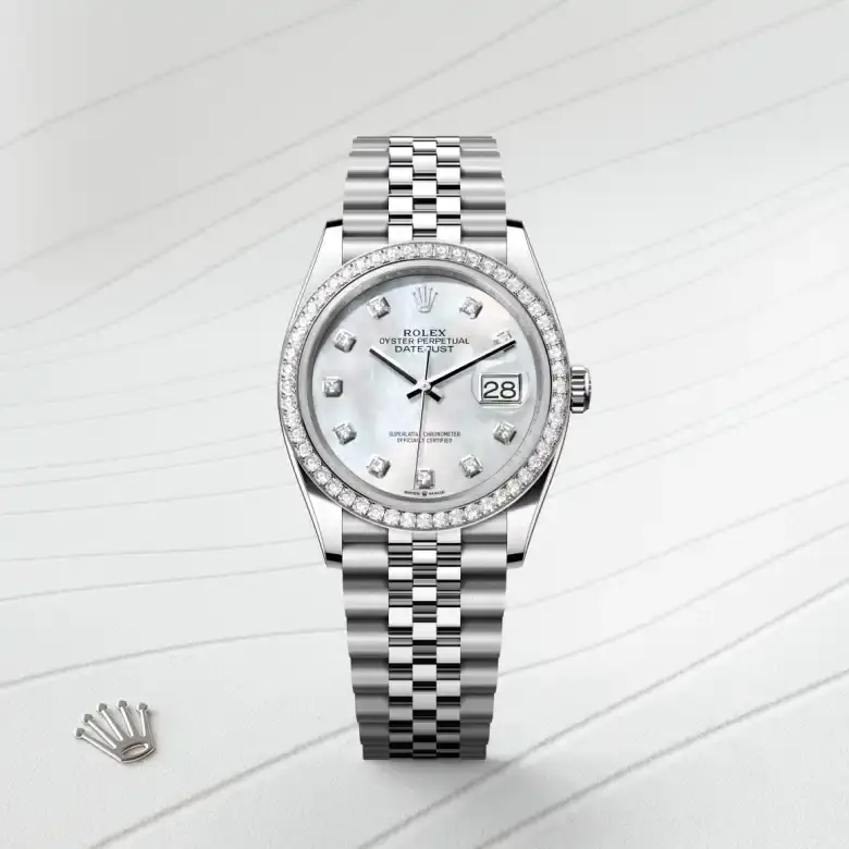 rolex datejust in white rolesor, m126284rbr-0011 - watch palace, First image
