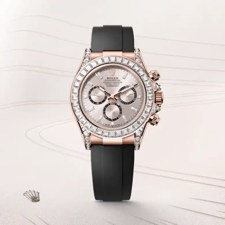 rolex cosmograph daytona in 18 ct everose gold with lugs set with diamonds, M126535TBR-0002- watch palace, First image