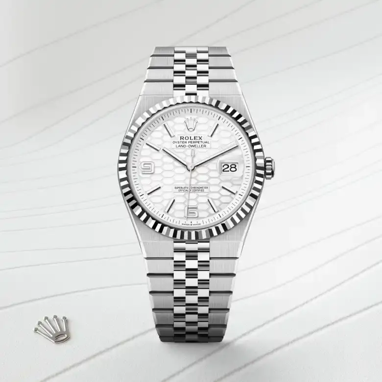 rolex land-dweller in white rolesor, m127334-0001 - watch palace, First image