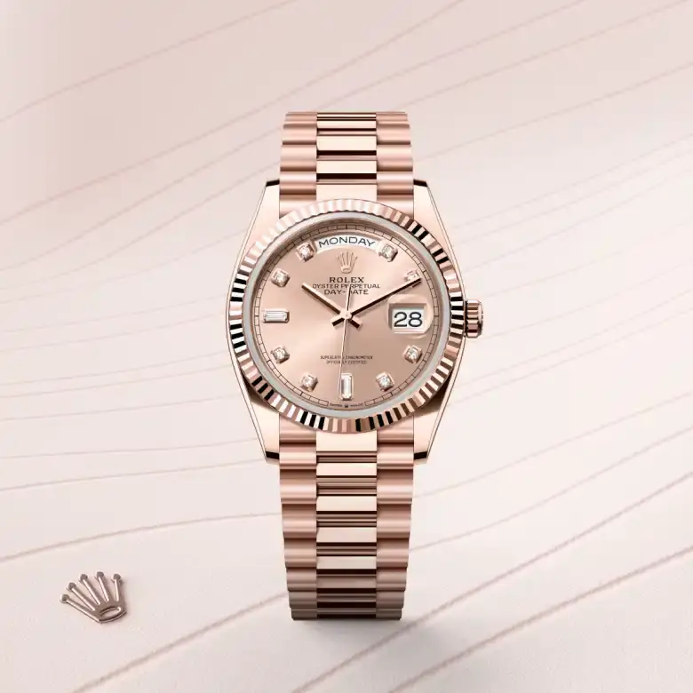 rolex day-date in 18 ct everose gold, m128235-0009 - watch palace, First image