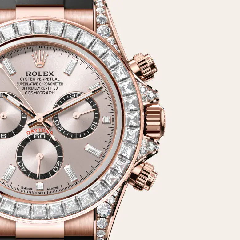 rolex cosmograph daytona in 18 ct everose gold with lugs set with diamonds, M126535TBR-0002- watch palace, Third image