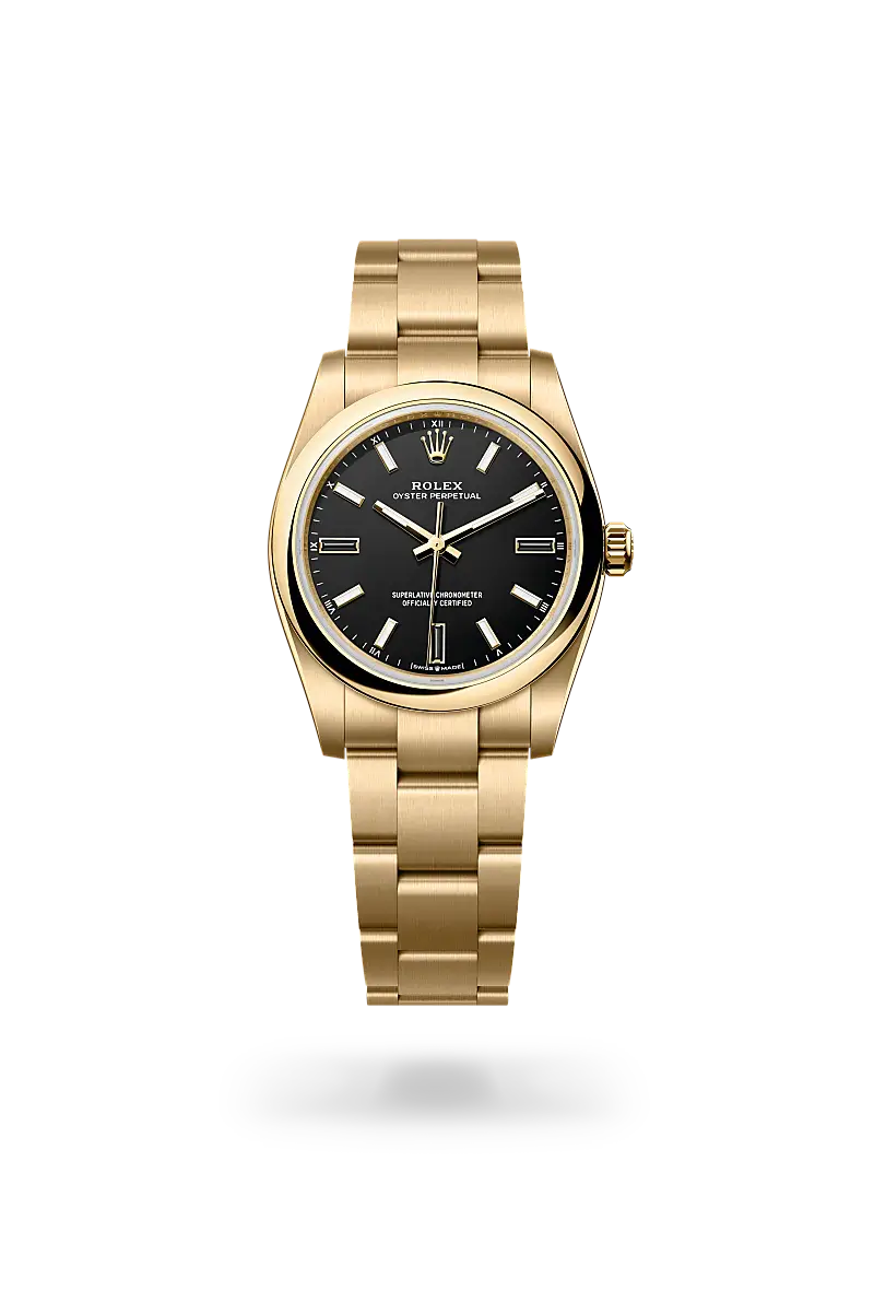 rolex oyster perpetual in 18 ct yellow gold, m124208-0001 - watch palace