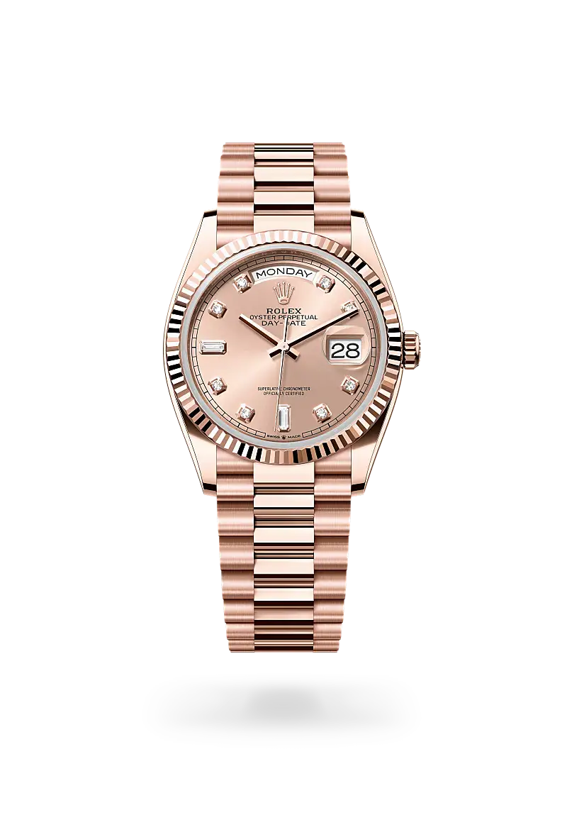 rolex day-date in 18 ct everose gold, m128235-0009 - watch palace