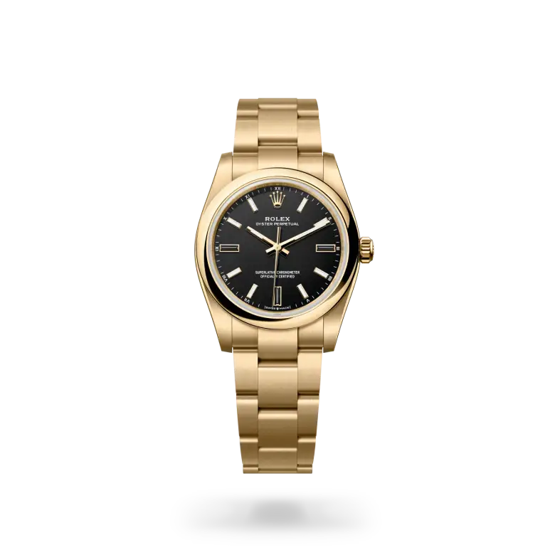 rolex oyster perpetual in 18 ct yellow gold, m124208-0001 - watch palace