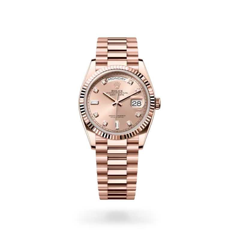 rolex day-date in 18 ct everose gold, m128235-0009 - watch palace
